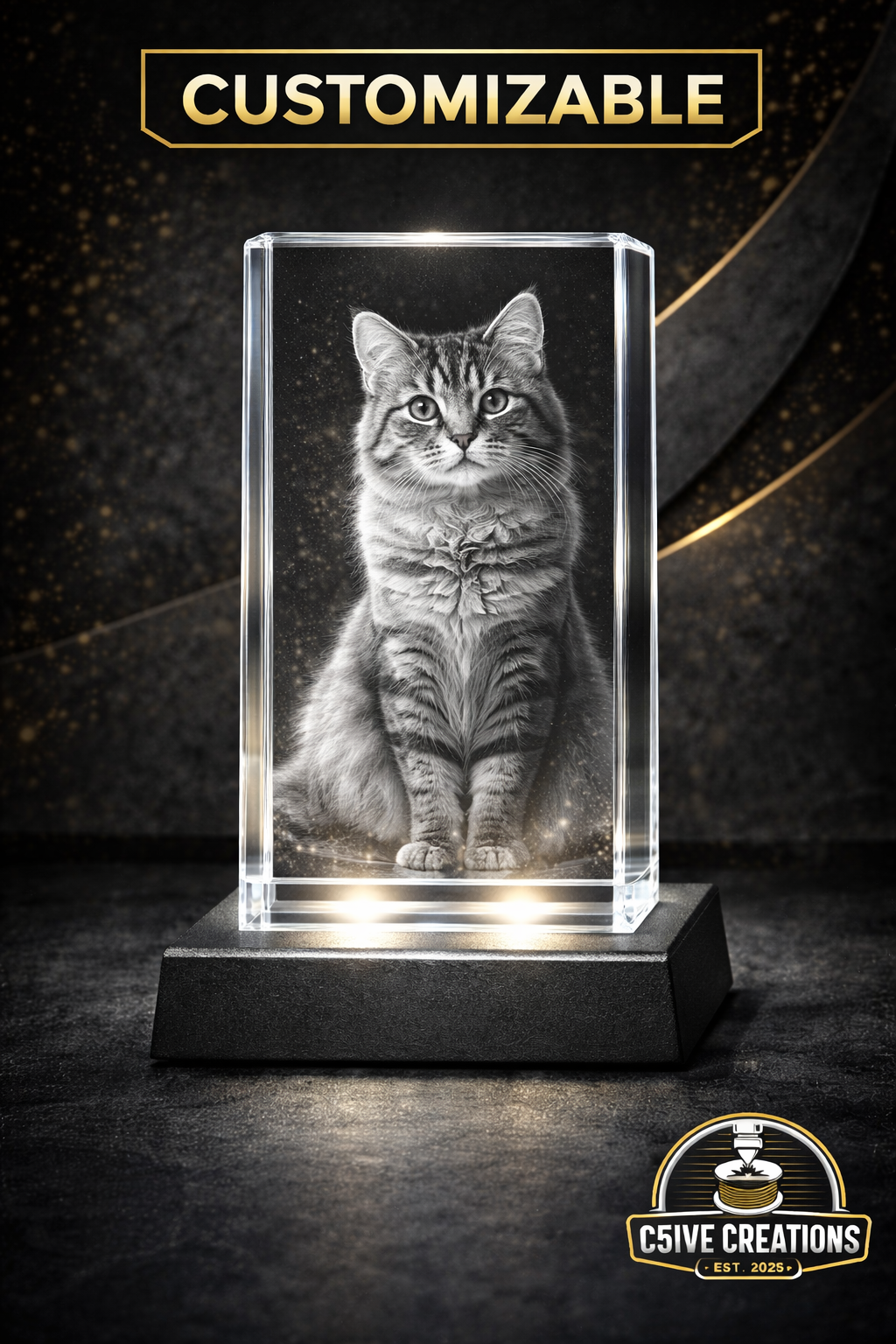 Custom 3D Crystal LARGE RECTANGLE – Personalized Subsurface Engraving